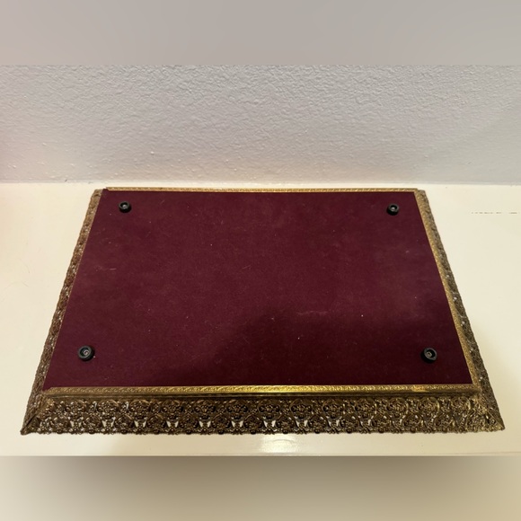 Vintage Ornate Ormolu Gold Filigree Mirrored Vanity Tray - Picture 7 of 11